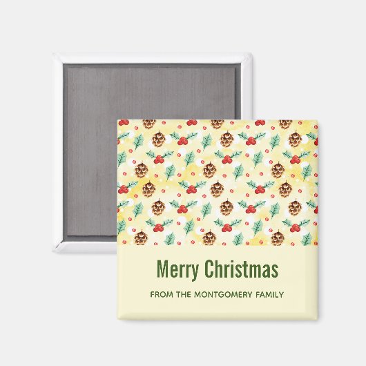 Pine Cones und Holly Christmas Pattern Magnet (Vorderseite/Rückseite)