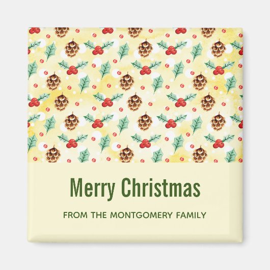 Pine Cones und Holly Christmas Pattern Magnet (Vorne)