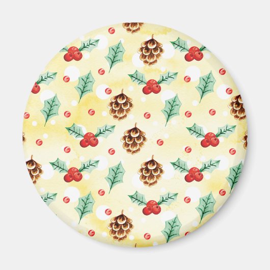 Pine Cones und Holly Christmas Pattern Magnet (Vorne)