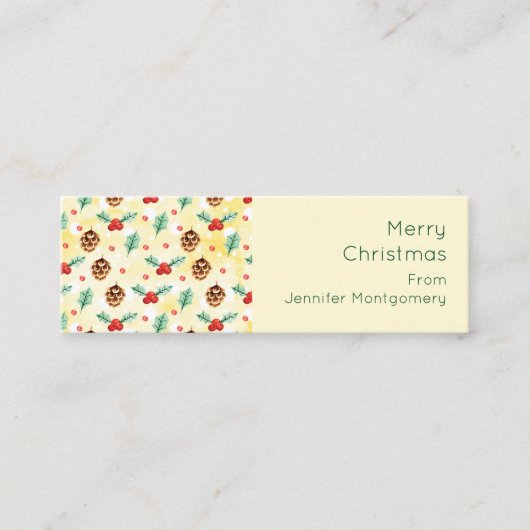 Pine Cones und Holly Christmas Pattern Mini Visitenkarte (Vorderseite)