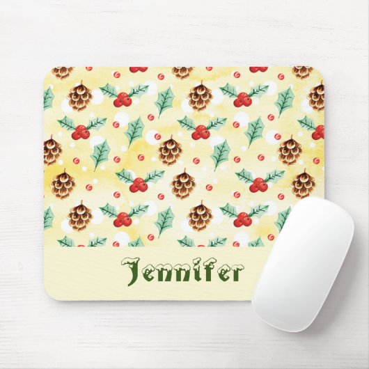 Pine Cones und Holly Christmas Pattern Mousepad (Mit Mouse)