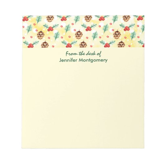 Pine Cones und Holly Christmas Pattern Notizblock (Vorderseite)