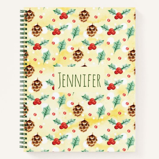 Pine Cones und Holly Christmas Pattern Notizblock (Vorderseite)