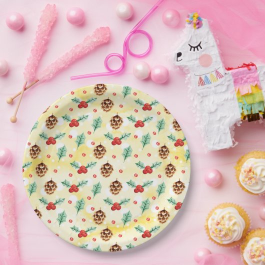 Pine Cones und Holly Christmas Pattern Pappteller (Party)