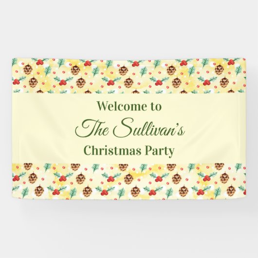 Pine Cones und Holly Christmas Pattern Party Banner (Horizontal)