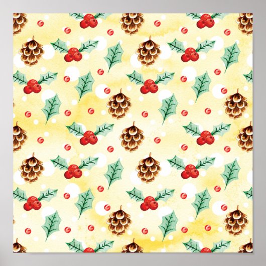 Pine Cones und Holly Christmas Pattern Poster (Vorne)