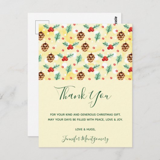 Pine Cones und Holly Christmas Pattern Postkarte (Vorne/Hinten)