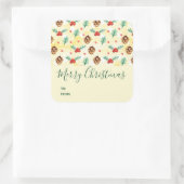 Pine Cones und Holly Christmas Pattern Quadratischer Aufkleber (Tasche)