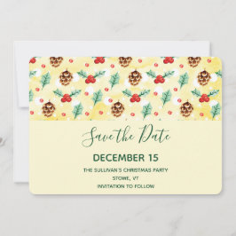 Pine Cones und Holly Christmas Pattern Save The Date