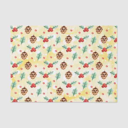 Pine Cones und Holly Christmas Pattern Seidenpapier (Vorderseite)