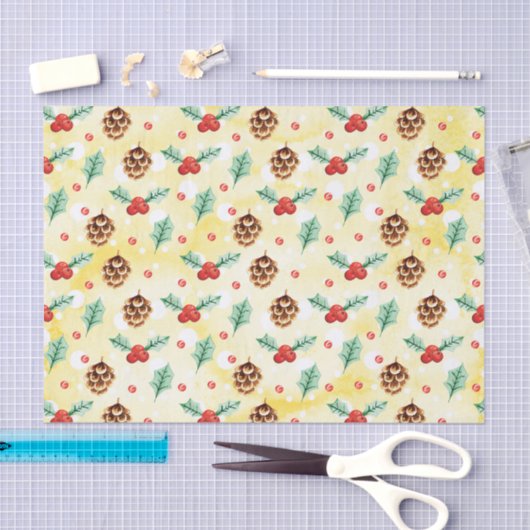Pine Cones und Holly Christmas Pattern Seidenpapier (Handwerk)