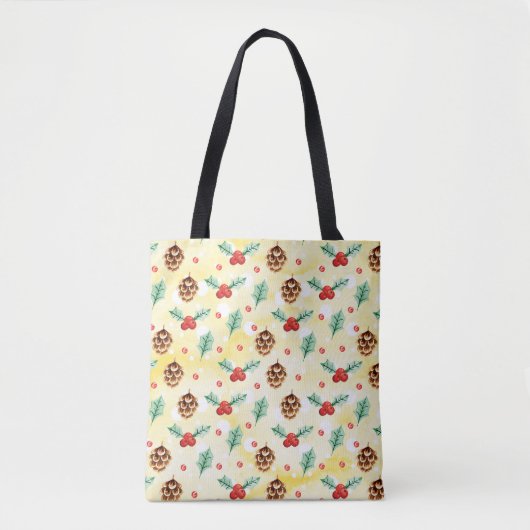 Pine Cones und Holly Christmas Pattern Tasche (Vorderseite)