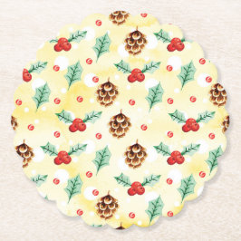 Pine Cones und Holly Christmas Pattern Untersetzer