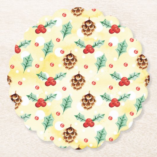 Pine Cones und Holly Christmas Pattern Untersetzer (Vorderseite)
