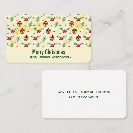 Pine Cones und Holly Christmas Pattern Visitenkarte (Vorne/Hinten)