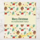 Pine Cones und Holly Christmas Pattern Weinetikett (Einzelnes Label)