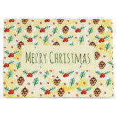 Pine Cones und Holly Pattern Frohe Weihnachten Große Geschenktüte (Vorderseite)