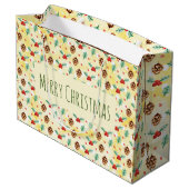 Pine Cones und Holly Pattern Frohe Weihnachten Große Geschenktüte (Rückseite Schrägansicht)