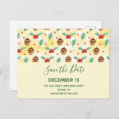 Pine Cones und Holly Winter Pattern Save the Date Einladungspostkarte (Vorne/Hinten)