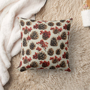 Pine Cones und Red Berries Wintermuster Kissen