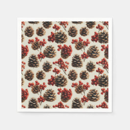 Pine Cones und Red Berries Wintermuster Serviette
