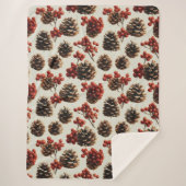 Pine Cones und Red Berries Wintermuster Sherpadecke (Vorderseite)
