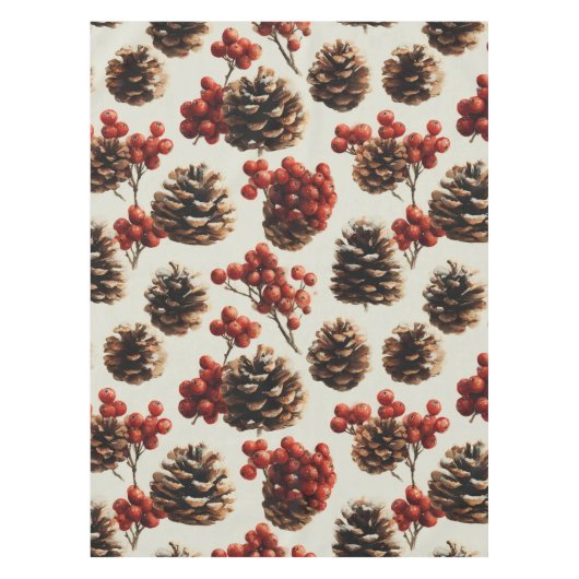 Pine Cones und Red Berries Wintermuster Tischdecke (Vorderseite)
