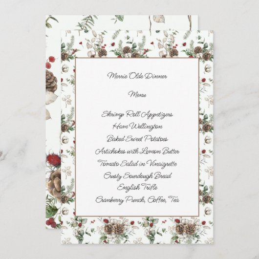 Pine Cones und Winter Foliage Cards Menükarte (Vorne/Hinten)