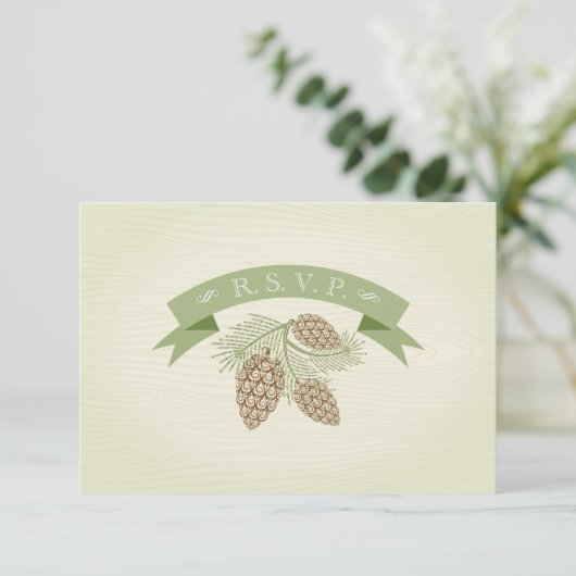 Pine Cones Wedding R.S.V.P. RSVP Karte (Stehend Vorderseite)
