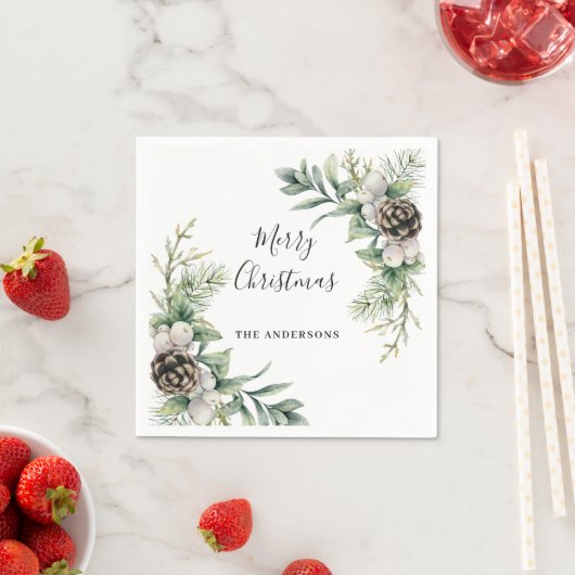 Pine cones weiße grüne Weihnachtsgebäck Party Serviette (Beispiel)