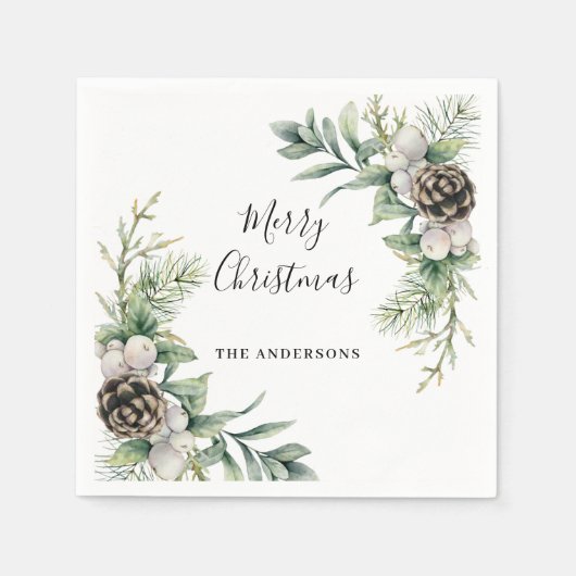 Pine cones weiße grüne Weihnachtsgebäck Party Serviette (Vorderseite)