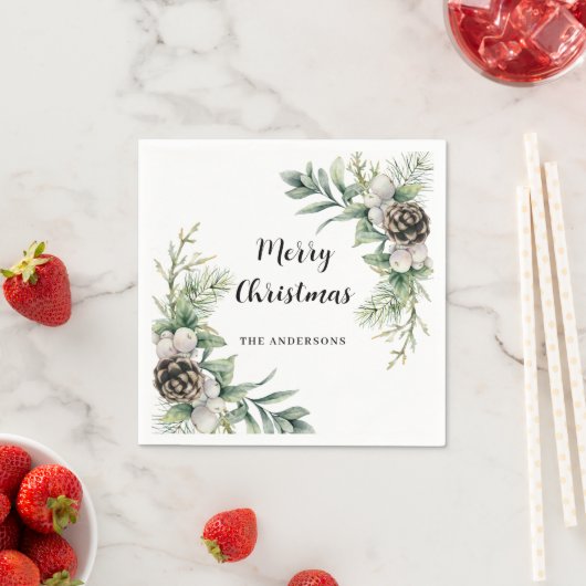 Pine cones weiße grüne Weihnachtsgebäck Party Serviette (Beispiel)