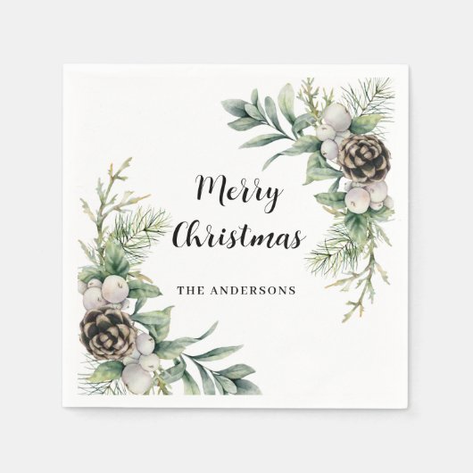Pine cones weiße grüne Weihnachtsgebäck Party Serviette (Vorderseite)