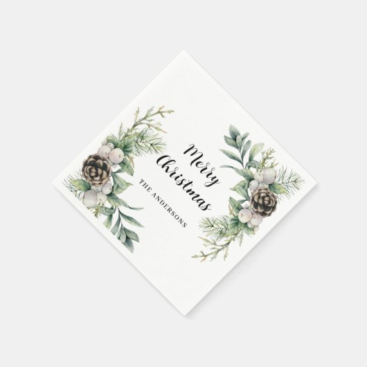 Pine cones weiße grüne Weihnachtsgebäck Party Serviette (Ecke)