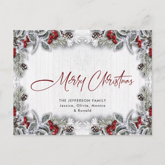 Pine Cones Winter Berry Weihnachtsfeiertag Gruß Postkarte (Vorderseite)