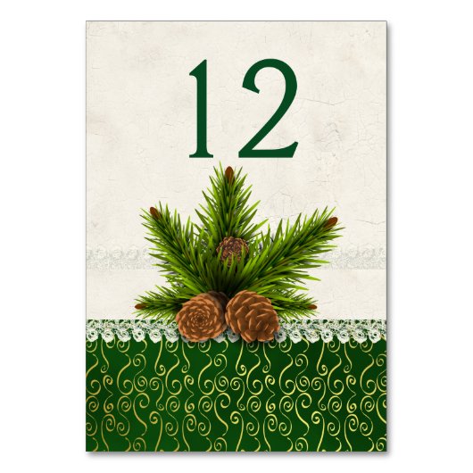 Pine Cones Winter Wedding Tischnummer Card (Rückseite)