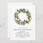 Pine Cones Wreath CHRISTMAS HOLIDAY LUNCHEON Einladung (Vorne/Hinten)