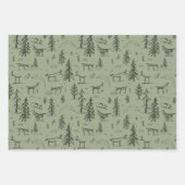 Pine Deer Lake Life - Salbei, grünes Waldmuster. Geschenkpapier Set (Vorderseite)