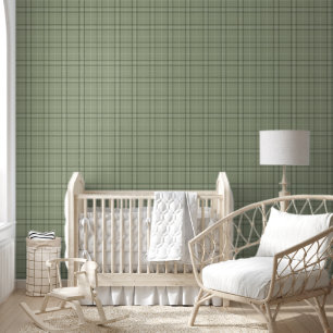 Pine Deer Plaid - salbeigrünes Cabincore-Tartan. Tapete
