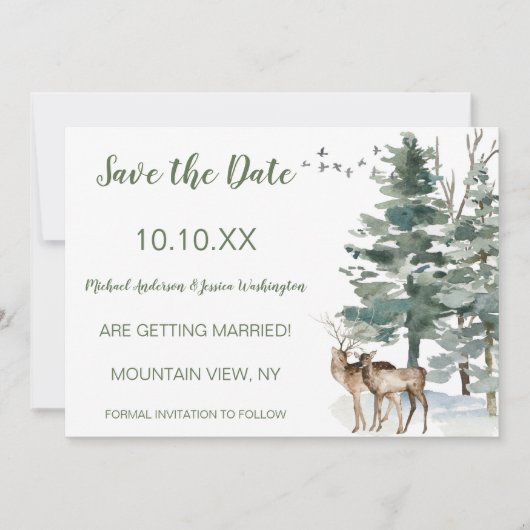 Pine Deer Save the Date im Wald (Vorderseite)