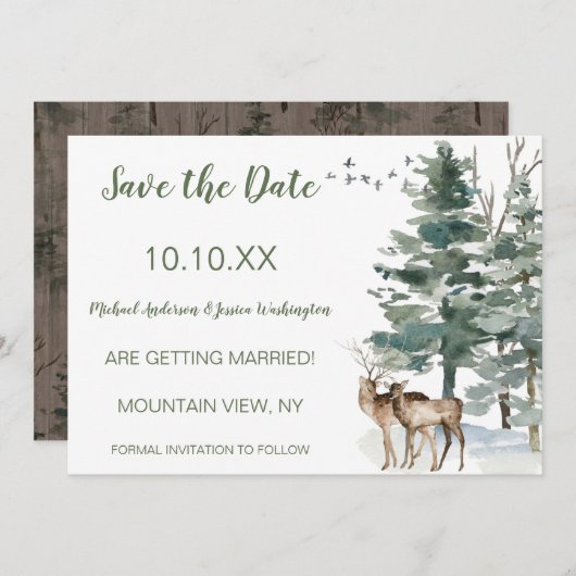 Pine Deer Save the Date im Wald (Vorne/Hinten)