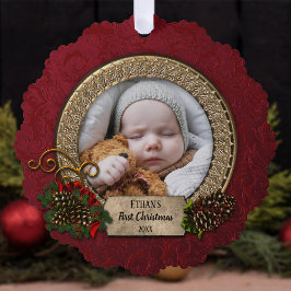 Pine & Elegante Gold Rahmen Erstes Weihnachtsfest  Ornament Karte