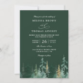 PINE Emerald Green and Gold QR Code Wedding Einladung (Vorderseite)