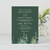PINE Emerald Green and Gold QR Code Wedding Einladung (Stehend Vorderseite)