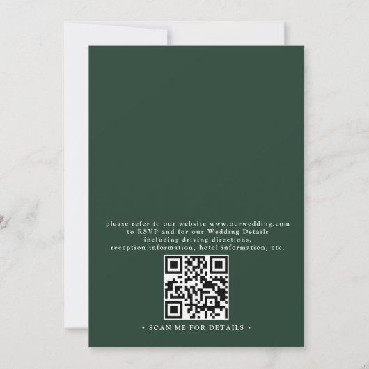 PINE Emerald Green and Gold QR Code Wedding Einladung (Rückseite)