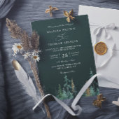 PINE Emerald Green and Gold QR Code Wedding Einladung