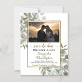 Pine Eukalyptus Wedding Save the Date Foto White Magneteinladung (Vorderseite)
