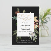 Pine Floral Gold Winter Save the Date Einladung (Stehend Vorderseite)