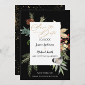 Pine Floral Gold Winter Save the Date Einladung (Vorne/Hinten)