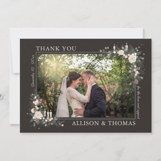 Pine floral Holiday Winter Weihnachten Hochzeit Dankeskarte (Vorderseite)